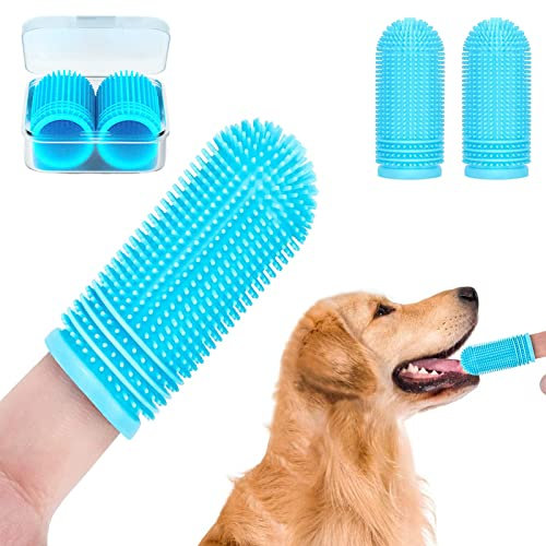 Spazzolino per Cani Spazzolino Denti Cane&Spazzolino Gatto/Silicone Spazzolino cani/Spazzolino Cane/Spazzolino per Cani Piccola Taglia/Ditale Pulizia Denti Cane (Confezione da 2, Blu)