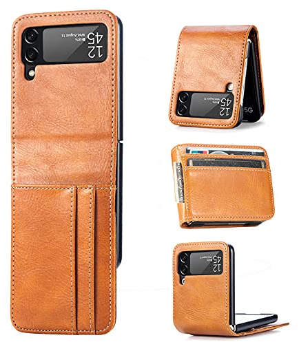 ZCDAYE Samsung Galaxy Z Flip 4 Hülle, Premium PU Leder Handytasche Handyhülle Klapphülle Flip Case für Samsung Galaxy Z Flip 4, Braun