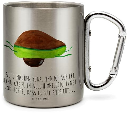 Mr. & Mrs. Panda Karabiner Becher Avocado Yoga - Geschenk, Edelstahlbecher, bauch, Avocado Yoga Vegan, Outdoor, Vegan, Veggie, Camping, Tasse,