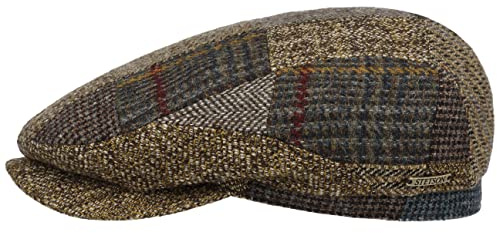 Stetson Coppola Mandeo Driver Patchwork Uomo - Made in The EU Cappellino Lana Cappello Piatto con Visiera, Fodera Inverno Autunno/Inverno - S (54-55 cm) Beige-Marrone