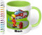 Tasse mit Namen für Kinder Feuerwehrmann – Kindertasse personalisiert – Feuerwehr Kinderbecher Trinkbecher für Jungen und Mädchen - rundum bedruckt – Geschenk zu Weihnachten, Geburtstag (Hellgrün)