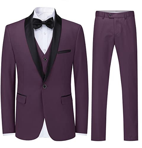 Sliktaa Tuxedo 3 pièces pour Homme Coupe ajustée Élégante Classique Réunion d'affaires Mariage Bal Quotidien #976 Violet M