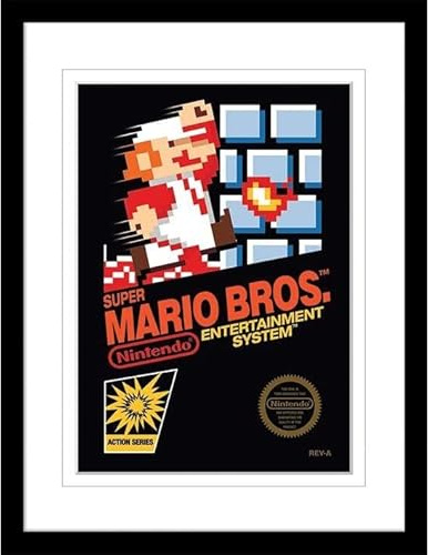 Super Mario NES Cover Gerahmter Kunstdruck, weiß / schwarz, 30cm x 40cm