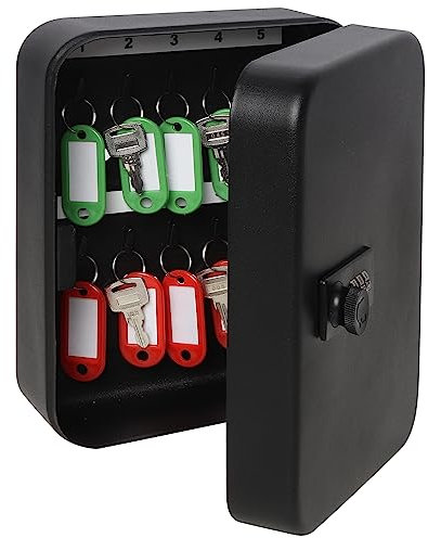 Kasten Schlüsselschrank Wandhalterung mit Zahlenschloss, Key Organizer Box mit 20 Schlüsselhaken, 20 x 16 x 7,5 cm, klein, schwarz matt