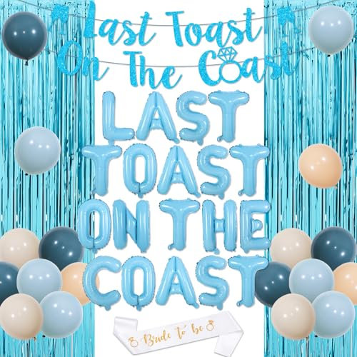 JOYMEMO Last Toast On The Coast Bachelorette Decorations, Last Toast On The Coast Banner, Bride To Be Sash, Foil Fringe Curtains, I Do Wine Glass Balloons, Bachelorette Party Supplies