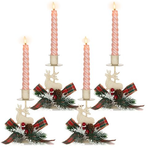 Sziqiqi Rentier Kerzenhalter Kerzenständer für Weihnachten, Kerzenständer Stabkerzen Shabby Chic Metall, Stabkerzenhalter Kerzenleuchter Vintage Mittelstücke Dekoration für Mantel Kamin, 4 Stück