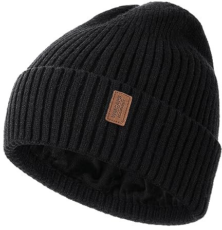 Wmcaps Beanie für Herren, Unisex, klassische Strickmütze, Wintermütze, dehnbar, weich, Wollmütze mit Thermo-Fleecefutter, Geschenke für Männer/Frauen/Sie/Ihn/Papa, Schwarz , One size