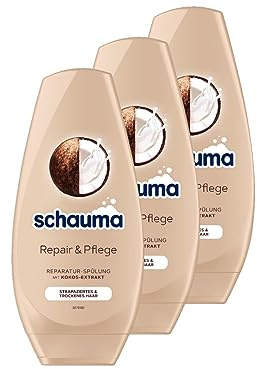 Schauma Spülung Repair & Pflege (250 ml), Haarspülung mit Kokos-Extrakt pflegt trockenes Haar, Reparatur-Spülung für bis zu 3 x bessere Kämmbarkeit, 3x 250 ml