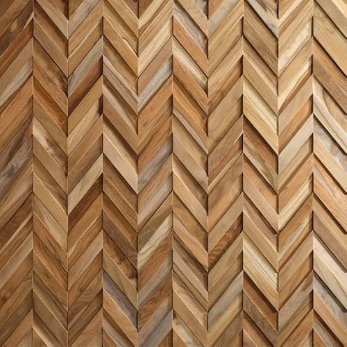 Rebel of Styles - UltraWood Teak Chevron - 0,347m² / 5 Stück - 3D Wandpaneele/Verblender/Platten aus Teakholz - Deko Verkleidung. Stilvolle Holzvertäfelung für Innenwände