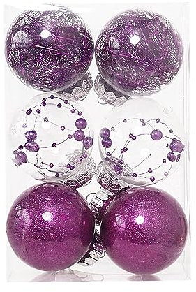 6 Stücke Weihnachtskugeln Set, 6cm Kunststoff Christbaumkugeln Weihnachtskugel, Weihnachtsbaumkugeln Christbaumschmuck für Weihnachtsbaum, Hochzeit, Party, Festsdekoration, Bar Dekoration, Lila