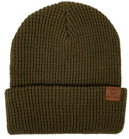 WOLVERINE Unisex-Erwachsene Waffelstrick Leder Patch Cap Beanie Mütze, Dark Olive, One Size