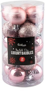 Christmas mini Baubles - ROSE GOLD - Christmas Tree Decorations set of 20 (3.5 cm) combination of Shiny,Matt and Glitter. Comes complete with a colour matched rose gold hanging thread.