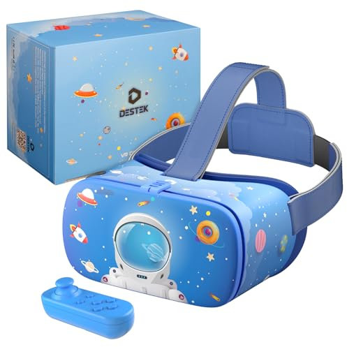 DESTEK VR Helm für Kinder - pädagogische und spielerische Geschenkbox | Augenschutz | Erkunden Sie die Fauna in HD, mit VR-Brille für 4,7-7,2 Zoll Handys