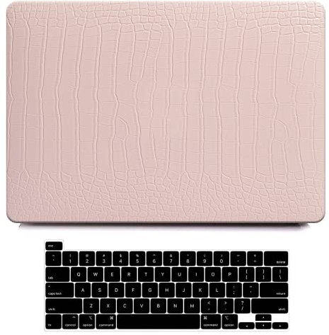AUSMIX Étui compatible avec M4 M3 M2 MacBook Air 13,6 2022-205 A3240 A3113 A2681 Touch ID, en cuir de crocodile rigide et couvercle de clavier, rose crocodile
