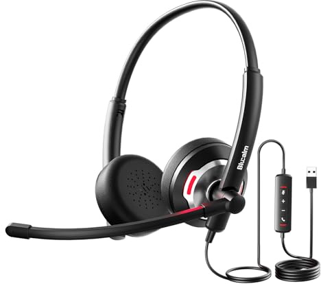 Blucalm Wired Headset with Noise Canceling Mic & in-Line Control, Business Headset with Microphone for PC, USB Computer Headset for Work Call Center, Home Office, Online Classes, Teams, Zoom