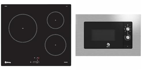 Balay 3EB864EN Placa de inducción de 60cm sin marco, 3 zonas de inducción, Zona 24 cm & 3CG6112X3 - Microondas Incorporado, mecánico, Encastrable con marco inox, 38 cm, 20 l, 5 F