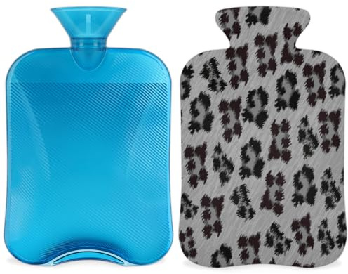 Animal Leopard Skins Hot Water Bottle with Soft Cover 2L Hot Water Bag for Hot and Cold Compress, Hand Feet and Bed Warmer, Menstrual Cramps, Neck and Shoulder Pain Relief