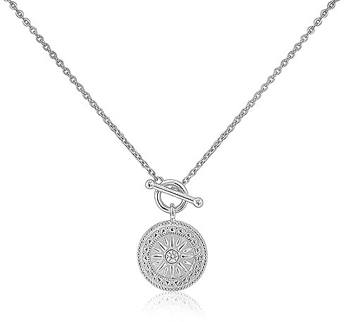 Mary & Jules Kette Damen 925 Sterling Silber, mit Sonnen Anhänger, Sonnenkette aus recyceltem Silber, Münz Halskette Länge 45 cm, Coin Kette Silber für Frauen Mädchen
