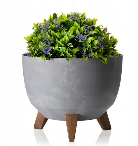 HowHomely Deko Blumentopf mit 3 Beinen Hoch 15 cm - Grau Blumenübertopf - Langlebige und Leichte Übertopf 25 cm Durchmesser für Wohnzimmer Garten oder Terrasse