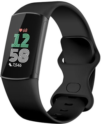 TiMOVO Watch Strap Compatible with Fitbit Charge 6/Fitbit Charge 5 Band, Cute Soft TPE Wristband Replacement Sport Straps for Women men, Black