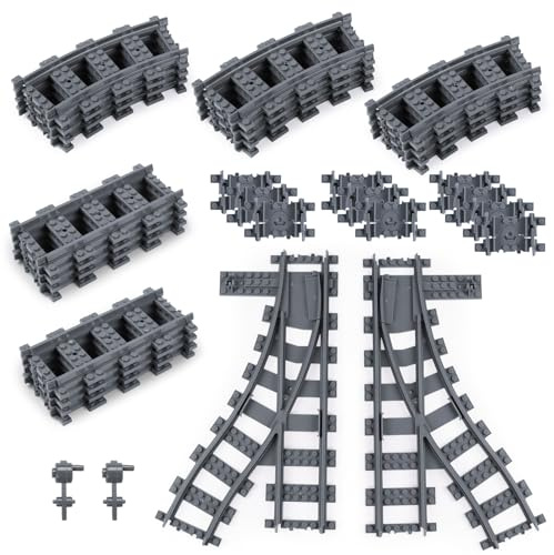 HOTUT City Schienen, 32 Stück City Zug Schienen Set, Bausteine Zug Schienen Set Kompatibel mit dem Marktführer, Spielzeug Eisenbahnschienen für Mädchen und Jungen Geschenk