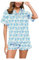 NPSMOPC Womens Rabbit Monkey Print 2 Piece Womens Roller Rabbit Pajamas Y2k Pajama Set Monkey Bunny Tiger Floral Pj Shorts (Blue,Medium)