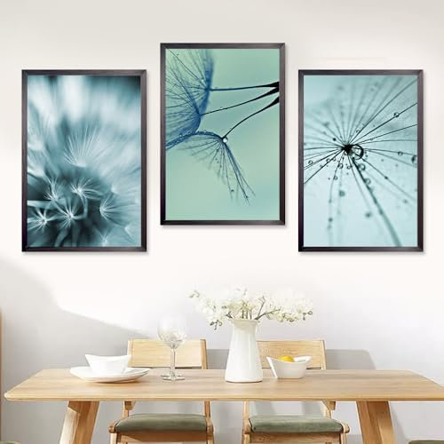Aupawdy 3er Set Bilder Ohne Rahmen Grün, 30x40 Poster, Pusteblume Leinwand, Pflanzen Wandbilder, Boho Set für Wohnzimmer Schlafzimmer Deko (Löwenzahn)