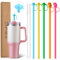 Wide Reusable Straws Silicone Straws with Straw Cover, Compatible with Stanley 40 Oz 30 Oz 20 Oz Cup Tumbler, 5 Pack Long Straws with Cleaning Brush, Smoothie Straws Reusable