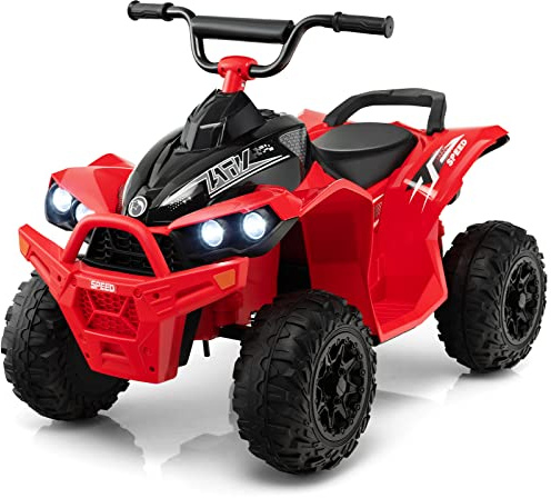 COSTWAY 12V Elektro Kinderquad, Elektroquad mit 2,2/4,3 KM/H Geschwindigkeit, Kindermotorrad mit Hupe, Musik & LED-Leuchten, Elektro Quad für Kinder von 3 bis 8 Jahren (Rot)