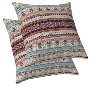 ggaimwf Ethnische Boho Kissenbezüge Geometrisch Mandala Böhmisches Dekor Stammesdruck Marokkanische Kissen Doppelseitig Leinenoptik Handgefertigte Kissenbezüge für Sofa Bett Wohnzimmer 45x45cm 2er-Set