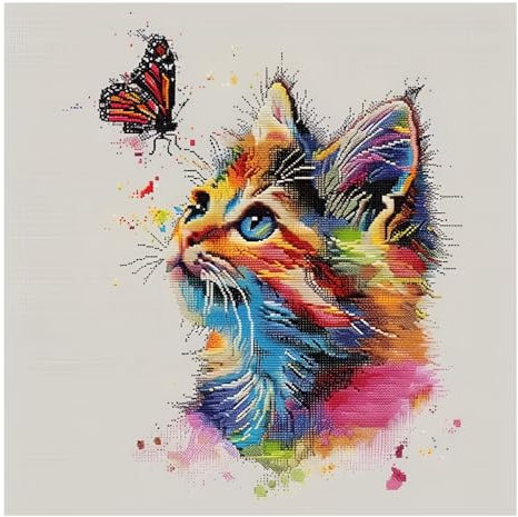 Xinpinzhou Kreuzstich Set Vorgedruckt Katze Tiere, Stickvorlagen Stickbilder Vorgedruckt Kreuzstich Stickpackungen Stickpackung Cross Stitch Embroidery Kit Stickset Sticken Set Erwachsene Anfänger