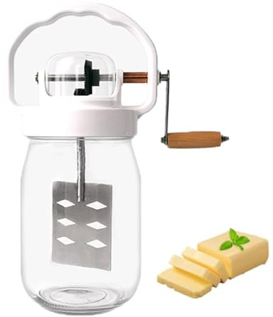 UGCER 1.5L Manual Butter Churner with Wooden Handle, Hand Crank Mason Jar Butter Maker for Homemade Butter, Kitchen, Baking