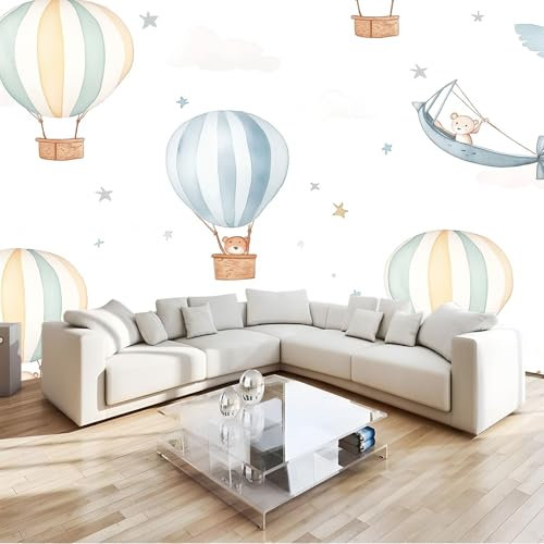 Fototapete Aquarellmalerei Tiere Heißluftballon 300 x 210 cm Vlies Tapete 3D Effekt Moderne Wandtapete Dekoration, für Wohnzimmer Schlafzimmer TV-Hintergrund Wanddeko Wallpaper