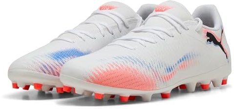PUMA Unisex Future 8 Play Mg Fussballschuh, Weiß, Schwarz, leuchtendes Rot, 40.5 EU