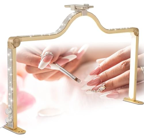 RNQZ Halbmondlicht für Nageltisch Halbmond-Nagellampe Nageltischlampe Halblicht Nail Tech Licht für Nail Tech Mondlampe mit Telefonhalter Nail Tech,Gold,34 Inch