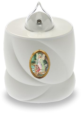 AROBA 4x LED Grabkerze Trauerlicht - Flackereffekt wie echte Kerze - lange Brenndauer bis 200 Tage - wiederverwendbar Friedhofskerze Gedenkkerze Dauerkerze - weiß Heiliger Engel