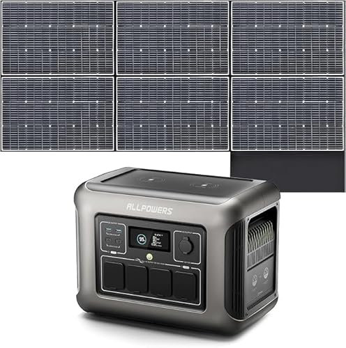 ALLPOWERS R1500 Central eléctrica portátil con panel solar de 600 W, batería LiFePO4 de 1152 Wh, con generador solar de salida de CA de 1800 W para jardín, viajes, camping, RV, emergencia móvil