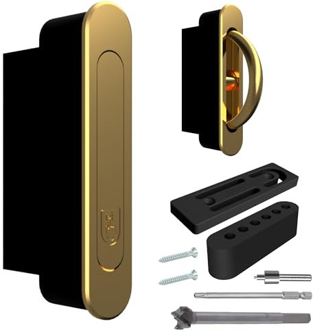 AlloyTech Pocket Door Pull Swivel Handle with Concealed Hardware and Quick Install Kit (Satin Brass, 1 Count)