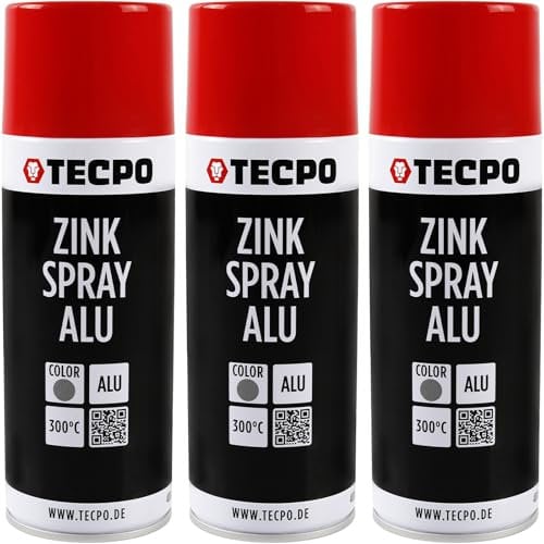 TECPO 3x Zinkspray Metall Alu Hell, 400ml Zink Alu Spray Rostschutzfarbe Korrosionsschutz Rostschutz Beschichtung Grundierung Korrosionsschutzmittel Metallschutzlack