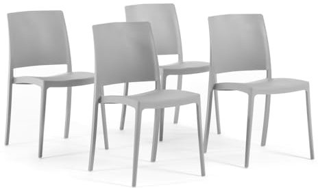 SIEDITI FUORI E DENTRO Sedie impilabili in polipropilene con fibra di vetro per esterno/giardino o interno, idrorepellenti e resistenti, design moderno e minimal - Maria (4, Grigio Chiaro)