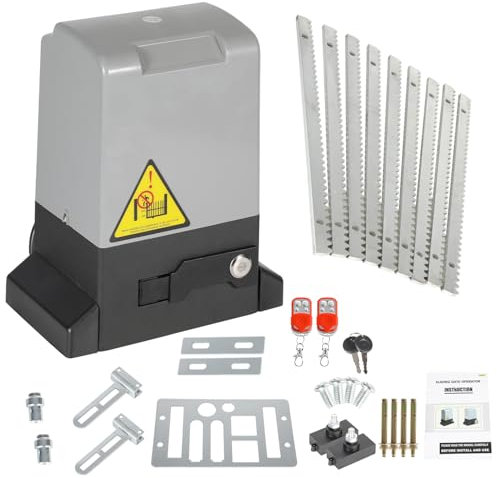 Ollewiellan Schiebetorantrieb Set 1600kg 750W Garagentorantrieb mit 2 Fernbedienung Toröffner, 2 Entriegelungsschlüssel, 4m Zahnstange und Automatische Schließfunktion für Hotelbis, Fabrik