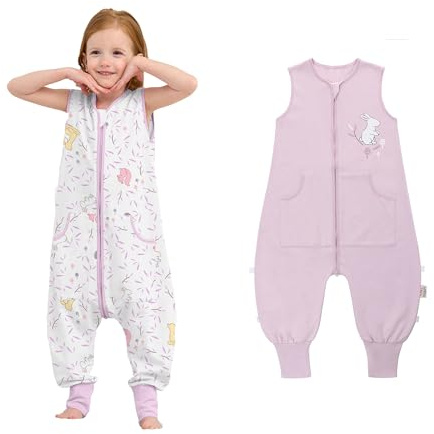LAT Baby sovsäck med fötter 2-pack, Baby sommarsovsäck med fötter, 0,5 TOG barnsovsäck med ben, 100% bomull barn sommarsovsäck med fickor för pojkar och flickor