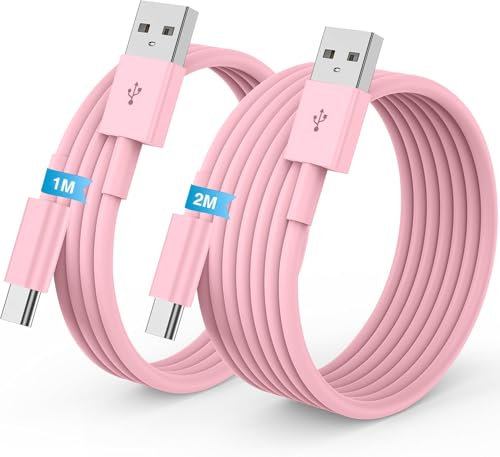 Cavo USB Type-C Ricarica Rapida [2Pezzi/1M+2M] Cavo iPhone 17 16 15 Pro Max Qriginale Apple USBC,Cavo USB A a USB C,Cavo Tipo C per iPhone16 17 15 Pro/iPhone 17 Air/iPad Pro/Air,Galaxy S25/S24-Rosa