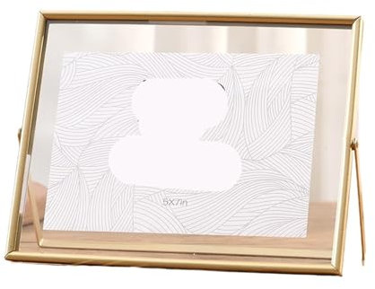 ZFIHAV Bilderrahmen 2 Stück Quer-Fotorahmen, Metall-Fotorahmen, transparente Oberfläche, moderner, minimalistischer dekorativer Rahmen, for Zuhause(Golden,8 inch)