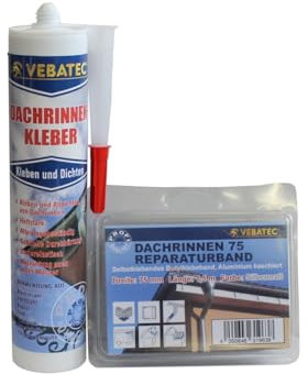 Vebatec Kit de réparation de gouttières : colle pour gouttières + ruban de réparation en butyle 75 mm x 1,5 m Couleur argent pour réparations permanentes