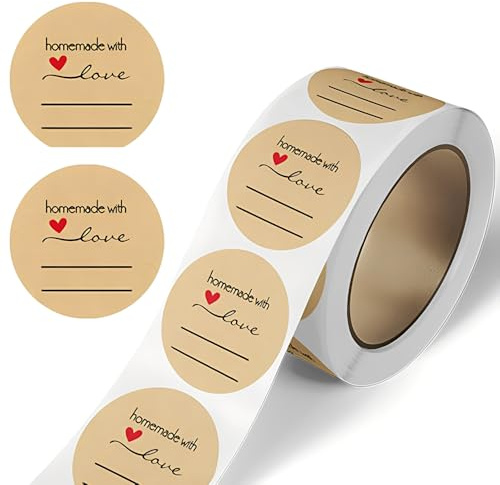 Quesuc Kraftpapier-Verschlussaufkleber, 500 St Rund Handmade Aufkleber, Selbstklebend Homemade Sticker Für Diy Backen, Briefumschlag, Hochzeit Geschenktüten Papiertüten Dekoration, Vintage