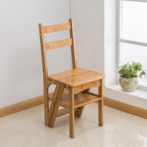 LVSEWOA Sedia Pieghevole in Legno con scaletta - Mobile Multifunzionale salvaspazio per casa, Cucina e Ufficio