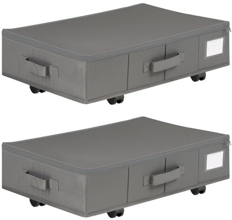 hocadon Lot de 2 Bac Rangement Sous Lit avec Roulettes 60x40x18,5cm Boite Rangement Sous Lit Rangement pour Vêtements et Penderies Pour Rangement de Couette Vêtements