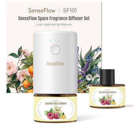 SenseFlow Aroma Diffuser für Ätherische Öle SF101 Pro, Wasserloser Ultraschall Duftstecker Raumduft, 100% pflanzlich Lufterfrischer, 120 Tage Aroma für Zuhause, Hotel-bis zu 100 m²-Jasminbeerenblüte