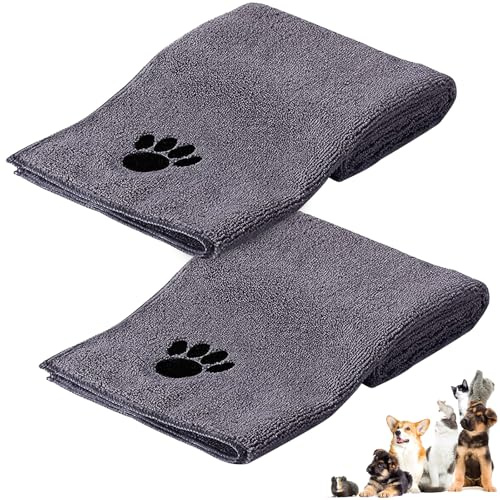 Vyranut Hundehandtuch, 2 Stück Microfaser Handtücher für Hunde Katzen, 75 x 35 cm Hundehandtuch Extra Saugfähig für Katzen Kuschelweich, Schnell Trocknend, Maschinenwaschbar(Grau)